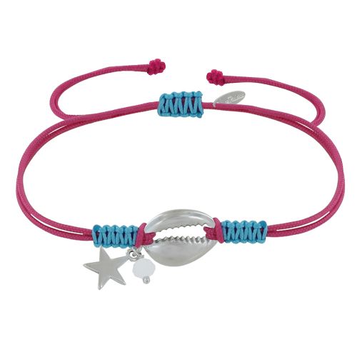 Bracelet Lien Bicolore Coquillage et Etoile Laiton Argenté Perle Facettée Blanche - LES POULETTES BIJOUX - Modalova