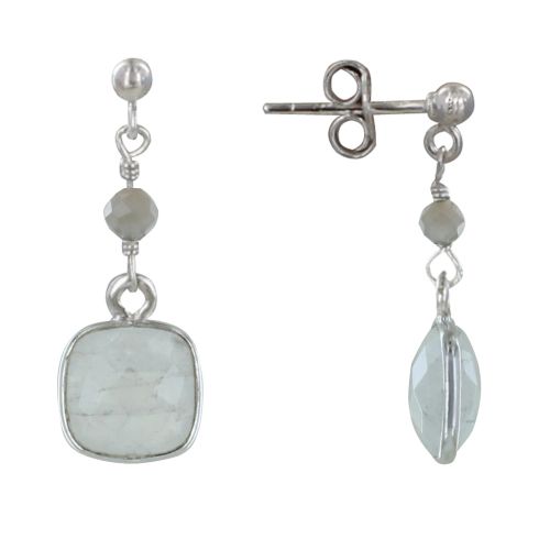Boucles d'Oreilles Argent 925 Perle et Pavé Pierre de Lune Facetté - LES POULETTES BIJOUX - Modalova