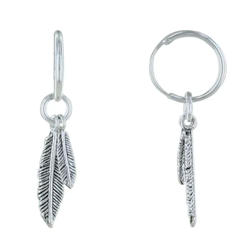 Boucles d'Oreilles Mini Créoles 925 et Deux Plumes - LES POULETTES BIJOUX - Modalova