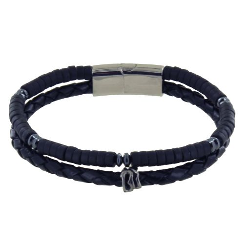 Bracelet Acier Cuir Noir et Anneaux d'Onyx Noir - LES POULETTES BIJOUX - Modalova