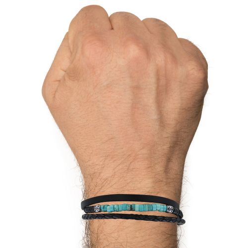 Bracelet Acier Cuir Trois Liens et Anneaux Howlite - LES POULETTES BIJOUX - Modalova