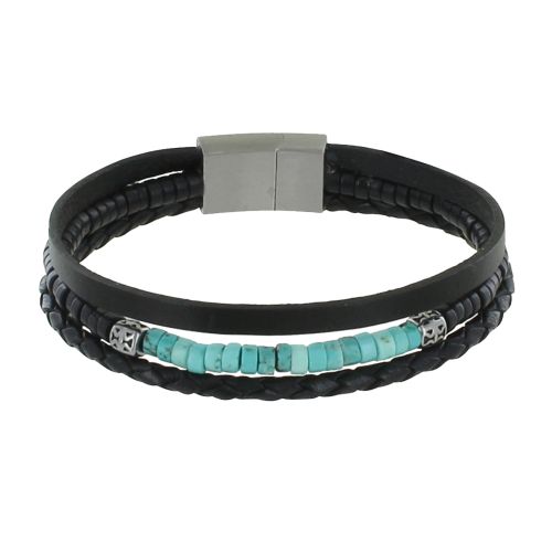 Bracelet Acier Cuir Trois Liens et Anneaux Howlite - LES POULETTES BIJOUX - Modalova