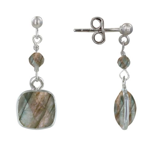 Boucles d'Oreilles Argent 925 Perle et Pavé de Labradorite Facetté - LES POULETTES BIJOUX - Modalova