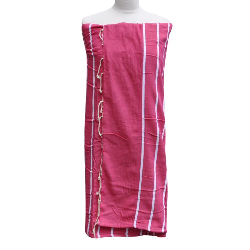 BIJOUX - Fouta Eponge Fuchsia Coton Fuchsia aux Lignes Blanches 100 x - LES POULETTES - Modalova