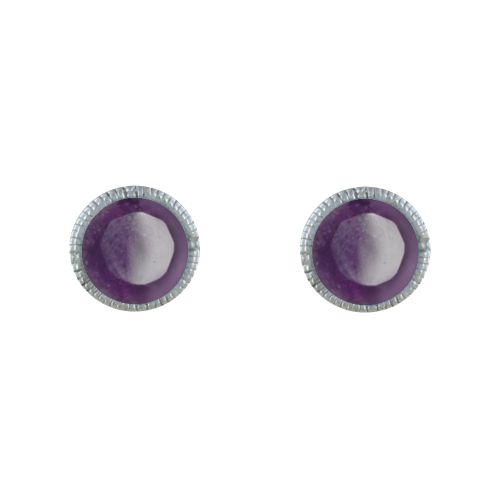 Boucles d'Oreilles Argent Rond Ciselé et Améthyste Facettée - LES POULETTES BIJOUX - Modalova