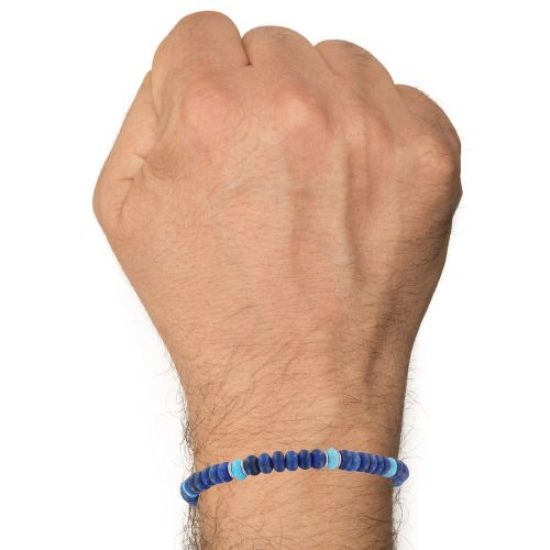 Bracelet Lien Homme Perles Plates Kingman Turquoise et Lapis - LES POULETTES BIJOUX - Modalova