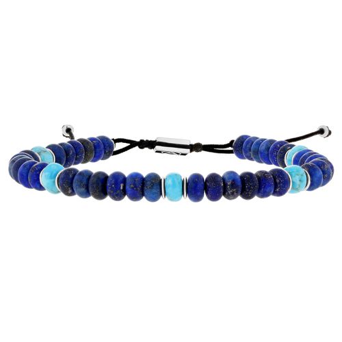 Bracelet Lien Perles Plates Kingman Turquoise et Lapis Lazuli - LES POULETTES BIJOUX - Modalova