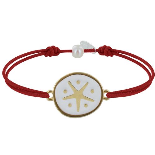 Bracelet Lien Médaille en Laiton Etoile émaillée Blanche - Rouge - LES POULETTES BIJOUX - Modalova