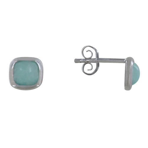 Boucles d'Oreilles Clous Argent Petit Carré Bombé d'Amazonite - LES POULETTES BIJOUX - Modalova