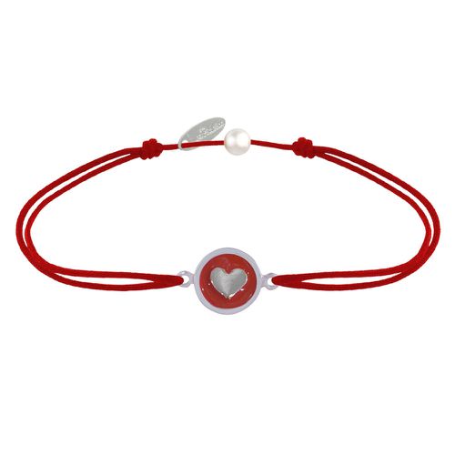 Bracelet Lien Médaille Argent Ronde Coeur Emaillée Rouge - LES POULETTES BIJOUX - Modalova