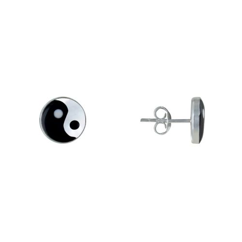 Boucles d'Oreilles Argent et Nacre Clous Yin et Yang - LES POULETTES BIJOUX - Modalova