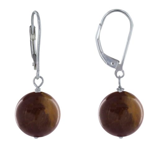 Boucles d'Oreilles Dormeuse Argent 925 et Perle Oeil de Tigre - LES POULETTES BIJOUX - Modalova