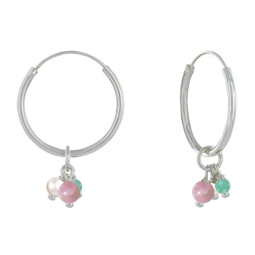 Boucles d'Oreilles Créoles et 3 Petites Perles Fines - Gris argent - LES POULETTES BIJOUX - Modalova
