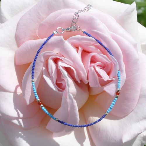 Bracelet Métal Argenté Perles de Turquoise Lapis Lazuli et Co - LES POULETTES BIJOUX - Modalova