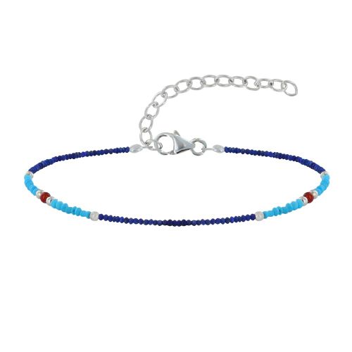 Bracelet Métal Argenté Perles de Turquoise Lapis Lazuli et Co - LES POULETTES BIJOUX - Modalova