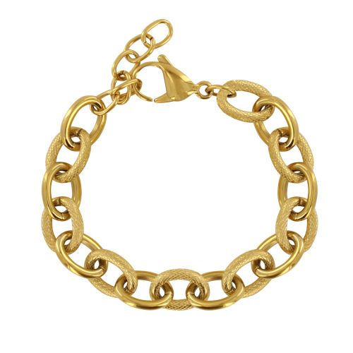Bracelet Acier Doré Maillons Ovales Lisses et Striés - LES POULETTES BIJOUX - Modalova