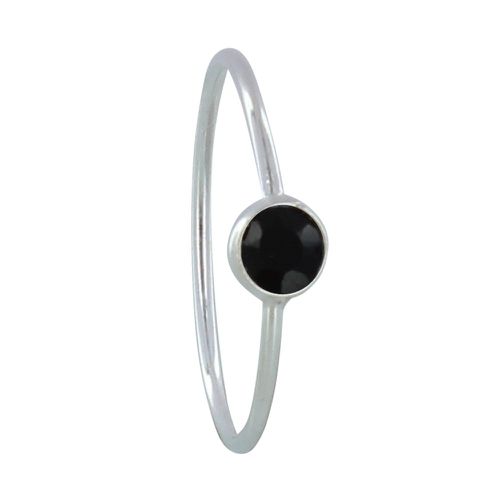 Bague Argent Petit Rond Facetté d'Onyx - LES POULETTES BIJOUX - Modalova