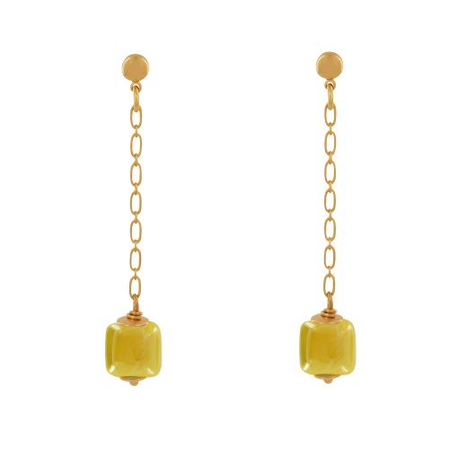 Boucles d'Oreilles Chainette Laiton Doré et Cube en Céramique - LES POULETTES BIJOUX - Modalova