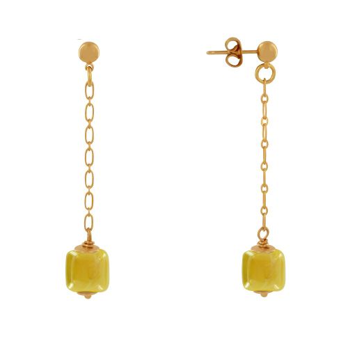 Boucles d'Oreilles Chainette Laiton Doré et Cube en Céramique - LES POULETTES BIJOUX - Modalova