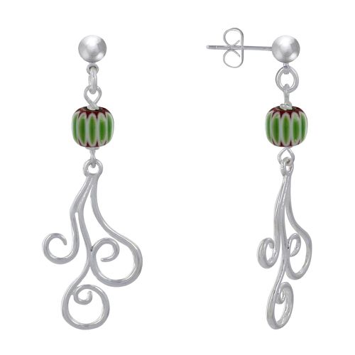 Boucles d'Oreilles Clous Métal Argenté Perles Striées et Arabesques - Vert - LES POULETTES BIJOUX - Modalova