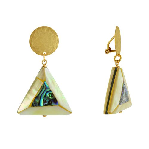 Boucles d'Oreilles Clip Laiton Mat Pastille Brossée Triangle en Nacre et Nacre Abalo - LES POULETTES BIJOUX - Modalova