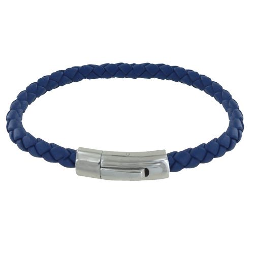 Bracelet Cuir Simple Tréssé Rond 19cm - Bleu Navy - LES POULETTES BIJOUX - Modalova