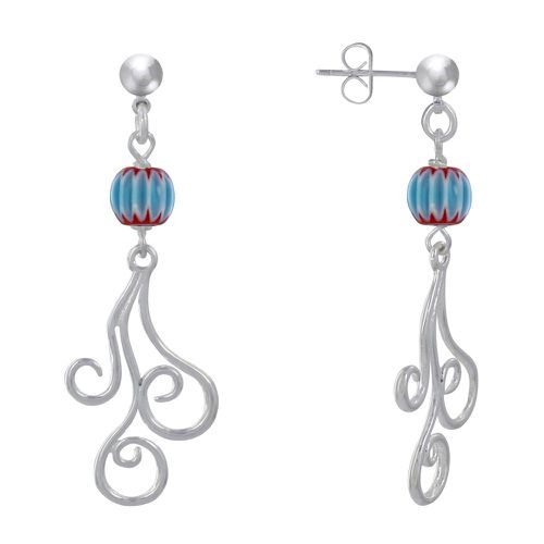 Boucles d'Oreilles Clous Métal Argenté Perles Striées et Arabesques - Bleu ciel - LES POULETTES BIJOUX - Modalova