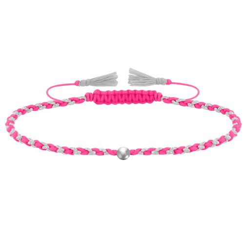 Bracelet Lien Tréssé Rond Bicolore Lurex et Une Perle Argent 925 - Rose Fluo - LES POULETTES BIJOUX - Modalova