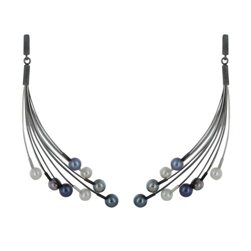 Boucles d'Oreilles Argent 925 Eventail de Perles Grises et Bl - LES POULETTES BIJOUX - Modalova