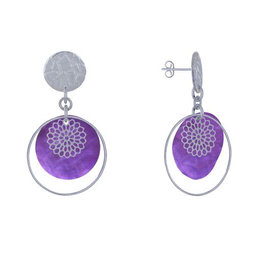 Boucles d'Oreilles Clous Métal é Cercle et Pastille de Nacre - Violet - LES POULETTES BIJOUX - Modalova