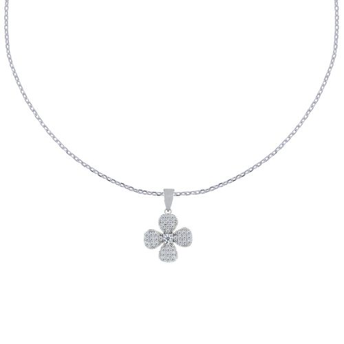 Collier Fleur Pendentif Rhodié et Strass - LES POULETTES BIJOUX - Modalova