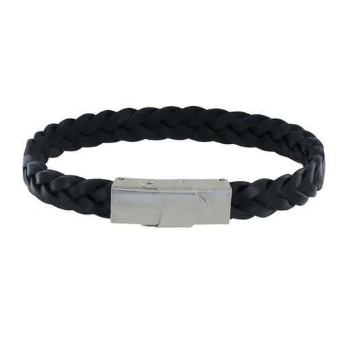 Bracelet Cuir Tréssé Plat Fermoir Acier Inoxydable - LES POULETTES BIJOUX - Modalova