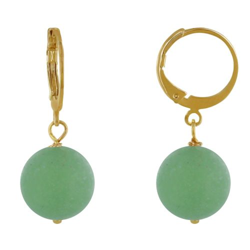 Boucles d'Oreilles Mini Créoles Plaqué Or et Perle d'Aventurine Dépolie - LES POULETTES BIJOUX - Modalova