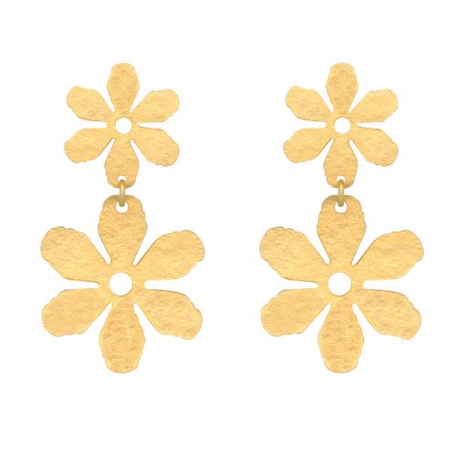 Boucles d'Oreilles Clous Laiton Doré Deux Fleurs Brossées - LES POULETTES BIJOUX - Modalova