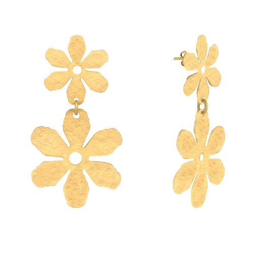Boucles d'Oreilles Clous Laiton Doré Deux Fleurs Brossées - LES POULETTES BIJOUX - Modalova