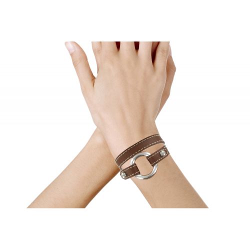 Bracelet Double Tour Cuir et Anneau Argent 925 - Cuir Fuchsia - LES POULETTES BIJOUX - Modalova