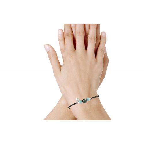 Bracelet Lien Noir 1 Perle de Tahiti et 2 Perles de Larimar - LES POULETTES BIJOUX - Modalova