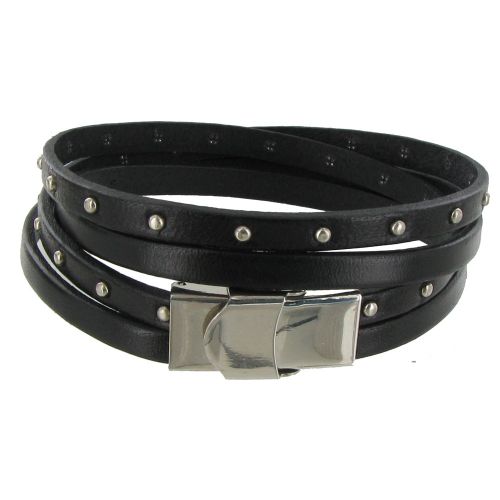Bracelet Cuir et Clous Fermoir Acier Inoxydable - Classics - LES POULETTES BIJOUX - Modalova