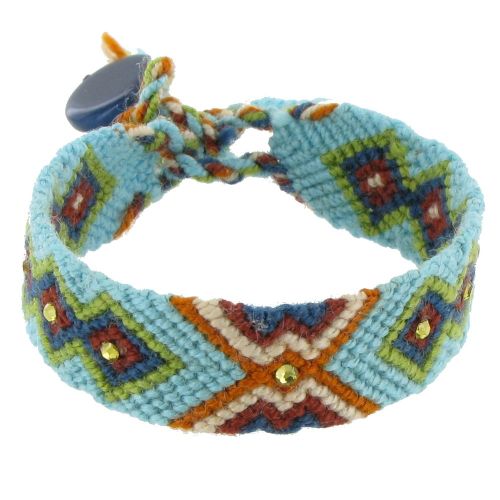 V Bracelet Tissé Lena et Strass Ciel et Vert - LES POULETTES BIJOUX - Modalova
