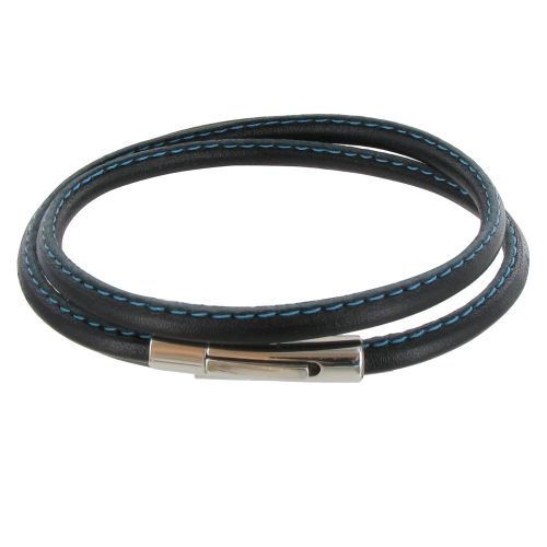 Bracelet Cuir Noir Fin Cousu Fermoir Acier Inoxydable - LES POULETTES BIJOUX - Modalova