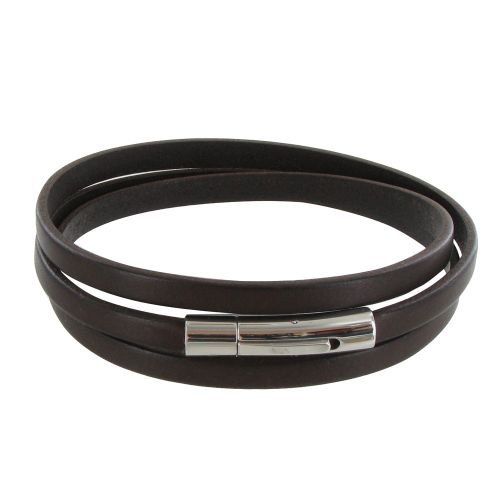Bracelet Cuir Foncé Plat Fermoir Acier Inoxydabl - LES POULETTES BIJOUX - Modalova