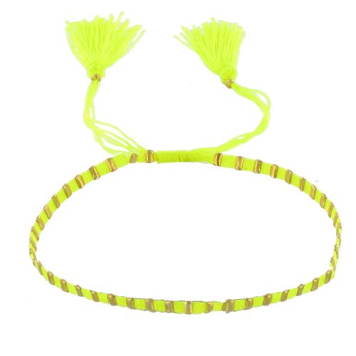 V Bracelet Pompon Fil de Coton Fluo et Perles Dorées - LES POULETTES BIJOUX - Modalova
