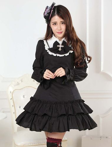 Robe lolita en polyester noire avec dentelle Dguisements Halloween - Milanoo - Modalova