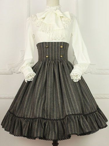 Jupe Lolita douse parfaite en coton mlang avec rayure et dentelle Dguisements Halloween - Milanoo - Modalova