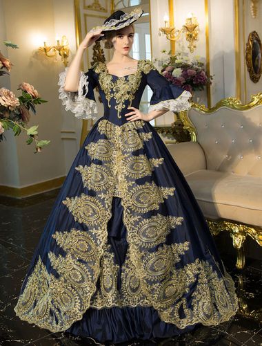 Victoria Robe Costume Rococo Rtro bleu 2022 costume brod manches cloche lacet Tunique robe d\'Dguisements Halloween - Milanoo - Modalova