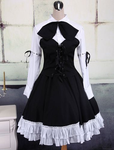 Chemise et jupe de Lolita de style Punk blanches et noires en coton Dguisements Halloween - Milanoo - Modalova