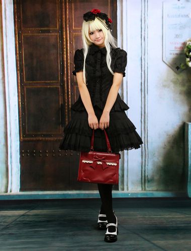 Tenue en coton de chemisier Lolita noir avec une jupe Lolita bleu Dguisements Halloween - Milanoo - Modalova