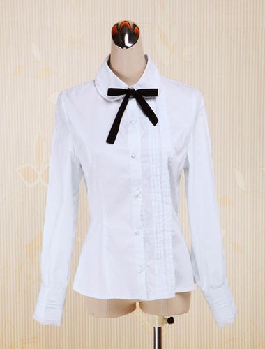 Coton blanc Lolita Blouse manches longues col Turn-down Bow Dguisements Halloween - Milanoo FR - Modalova