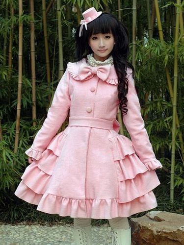 Manteau en laine Sweet Lolita Manteau superpos d\'hiver rose Lolita volants Dguisements Halloween - Milanoo FR - Modalova