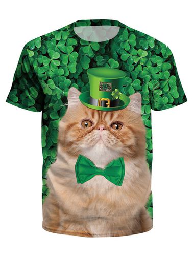 St Patrick Green T Shirt Top Manches Courtes Irlandais Unisexes Imprim Chat Et Dguisements - Milanoo - Modalova